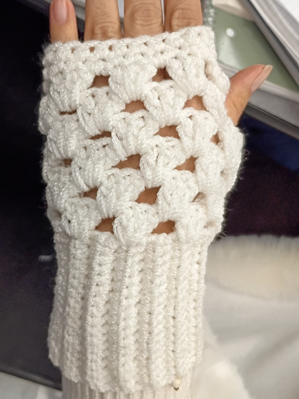 Handcrafted Cream Crochet Fingerless Gloves for Women